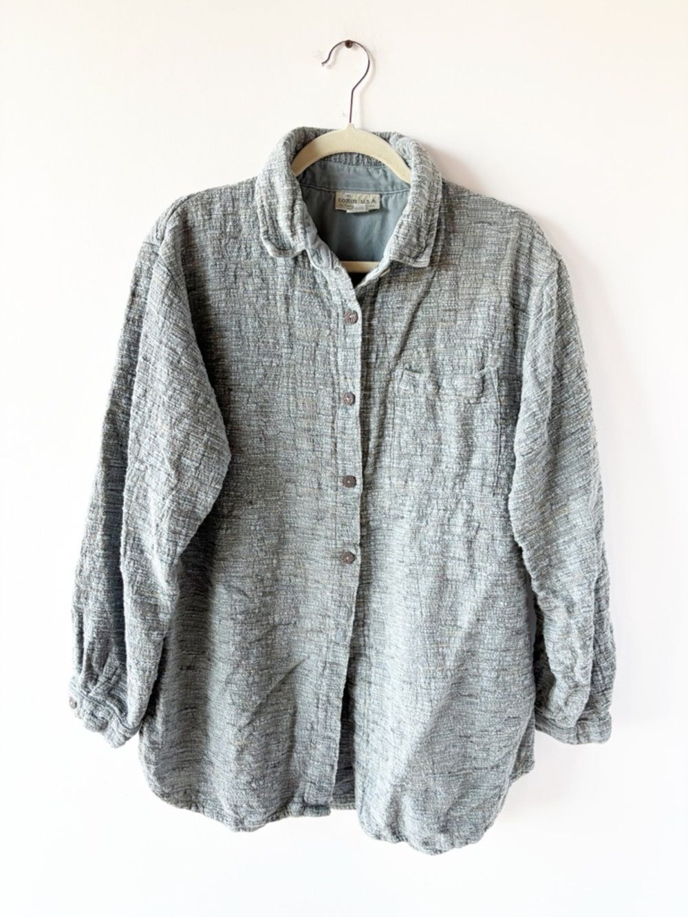 Vintage Cotton USA Blue Textured Button Down Heavyweight Shirt Jacket Shacket XL